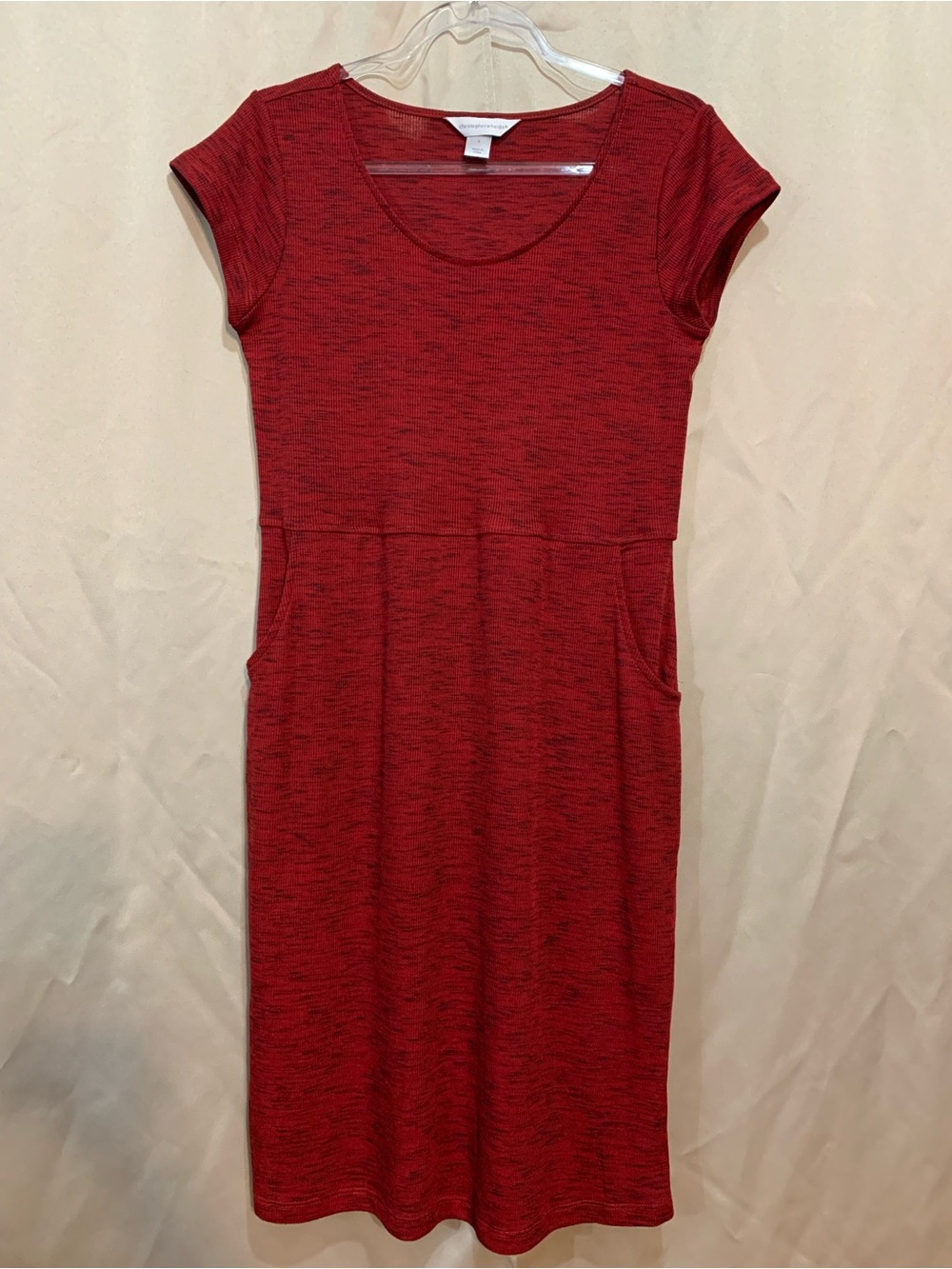 Christopher & Banks Red Heathered Scoop-Neck Midi Dress #82/2